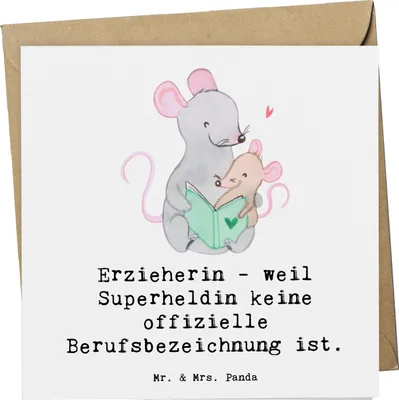 Produktbild von Mr. & Mrs. Panda Grußkarte Erzieherin Superheldin - Weiß - Geschenk, Dankbarkeit, Klappkarte, inspirieren, faltkarte, Berufsliebe, tägliche Abenteuer, Lernen, doppelkarte