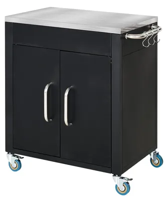 Image de Chariot de cuisine - Chariot de service - Table de travail - Chariot pour barbecue - Chariot de cuisine - Noir - Plan de travail en acier inoxydable