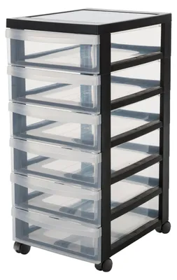 Immagine prodotto di Cassettiera a torre con ruote mobile contenitore - 6 cassetti - Plastica - Nero - 29 x 40 x 65 cm