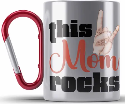 Produktbild von Trendation - This Mom Rocks Lustige Edelstahl Tasse Karabiner Mama Rockn Roll Geschenkidee (Rot)
