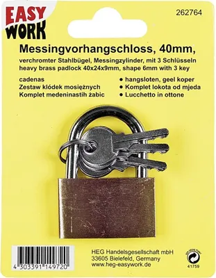 Produktbild von Easy Work 78040 Messing-Vorhangschloss, 40 mm, 3 Schlüssel, messing