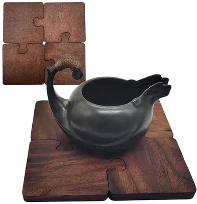 Immagine prodotto di Set di 4 sottobicchieri rettangolari in legno, marroni, resistenti al calore