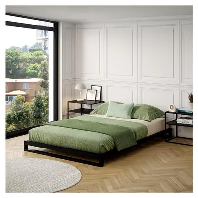 Produktbild von Metallbett 140x200 cm – Bettgestell aus Metall mit Lattenrost – stabiles schwarzes Bettgestell – geeignet als Doppelbett – 15 cm hohe Bettrahmen – Gästebett