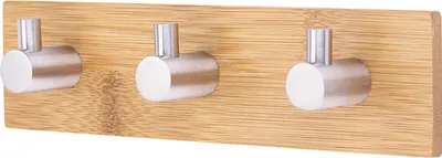 Obrázek produktu pro Přírodní bambusový věšák z nerezové oceli Bag Key Towel Hanger Kitchen Three Hook