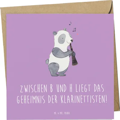 Produktbild von Mr. & Mrs. Panda Grußkarte Klarinette Geheimnis - Lavendeltraum - Geschenk, Lernen, Glückwunschkarte, doppelkarte, Musikstile, Instrument, Notenlesen, Klappkarte, Musiker