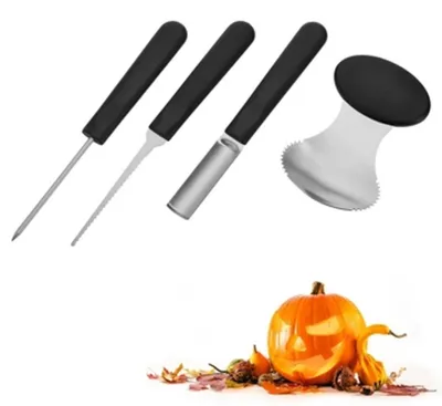 Zdjęcie produktu dla Zestaw do rzeźbienia w dyni Westmark "Halloween" 4 części, z szablonami do rzeźbienia 51282260