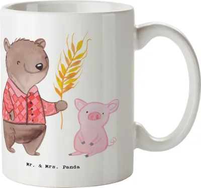 Produktbild von Mr. & Mrs. Panda Tasse Landwirt Herz - Weiß - Geschenk, Schweine, Tierwirt, Farmer, Tiere, Teetasse, Kaffeetasse, Bauernhof, Pott, Keramiktasse, kaffeebecher keramik