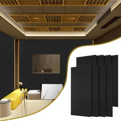 Obrázek produktu pro Akustické panely Vigevee, filcové, samolepicí, 8 kusů, rozměry 120 x 60 x 0,9 cm, absorbéry zvuku, nástěnné panely, s vertikálními drážkami, barva černá