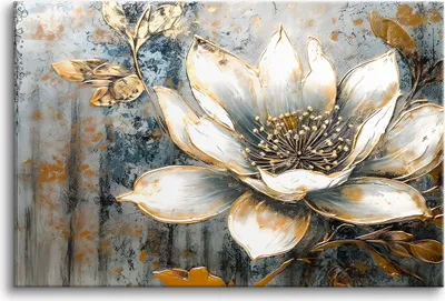 Produktbild von Leinwandbild Wandbild Schlafzimmer Blumen Gold 80x120cm
