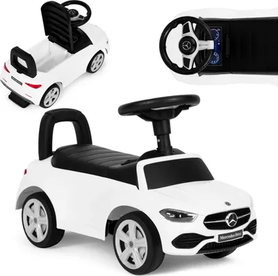 Zdjęcie produktu dla Jeździk Autko Mercedes C Class Interaktywa Kierownica Stopki Schowek Biały