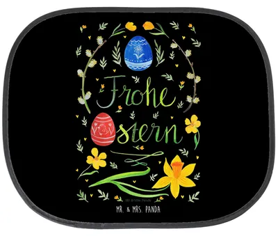 Produktbild von Mr. & Mrs. Panda Sonnenschutz Auto Ostern Frohe Ostern - Schwarz - Geschenk, Ostergrüße, Bemalte Ostereier, Autoscheiben, Autoscheibe, für, Sonnenblende, Osterei