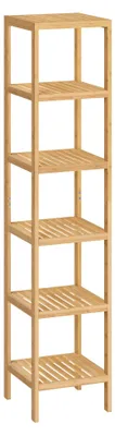 Produktbild von SONGMICS Badezimmerregal, Badregal, Küchenregal, Schuhregal, Standregal aus Bambus, 33 x 33 x 178.5 cm, ideal für Bad, Wohnzimmer, Flur, Küche, naturfarben BCB056YL01 – Größe 6 Ebenen (33 x 33 cm), Na