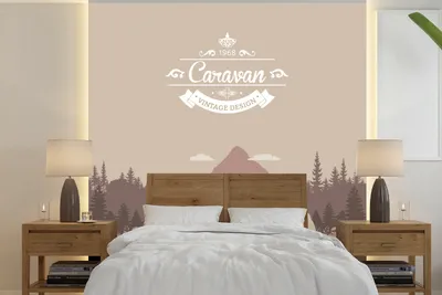 Produktbild von MuchoWow® Fototapete für Wohnzimmer oder Schlafzimmer Wandtapete Vinyl Motivtapete Illustration eines Autos mit Wohnmobil - 280x280 cm - Hintergrundbild