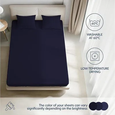 Productafbeelding van Famanu spreihoes, 180x200 cm, 100% premium katoenen jersey, geschikt voor matrassen tot 27 cm hoog, hypoallergeen, gecertificeerd, donkerblauw