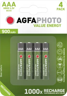 Produktbild von AgfaPhoto Batterijen 1x4 Akku NiMh Micro 1000 mAh, Wiederaufladbarer Akku, Nickel-Metallhydrid (NiMH), 1,2 V, 4 Stück(e), 1000 mAh
