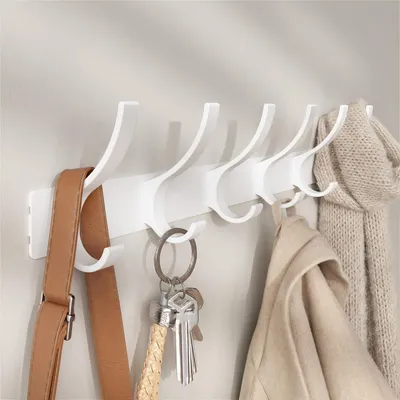 Productafbeelding van Set van 2 wandgarderobes met elk 12 haken, geschikt voor slaapkamer, badkamer en keuken, met haken voor jassen, hoeden en handdoeken (wit)