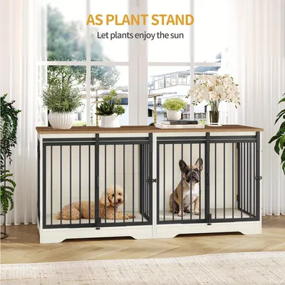 Produktbild von Doppelter Hundebereich – Hundekäfig – Hundehütte – Hundebereich – Hundebett – Weiß-Braun