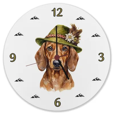 Produktbild von Dackel mit alpenländischem Trachtenhut Wanduhr aus MDF