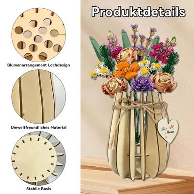 Produktbild von Herzform Holz Puzzle Vase DIY Blumenvase für Rosen Tulpen Sonnenblumen und Orchideen