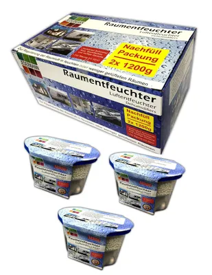 Produktbild von 3x Raumentfeuchter Luftentfeuchter 230g Granulat + Nachfüllpack 2x 1200g Set Box Granulat Luftentfeuchter Keller Auto KFZ