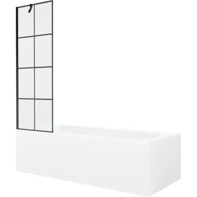 Obrázek produktu pro Mexen Vega obdélníková vana 170 x 70 cm s pláštěm 1-křídlovou zástěnou 60 cm, Černý vzor - 550117077X9506007077