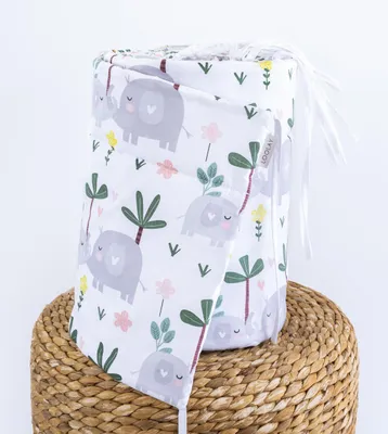 Produktbild von BETTUMRANDUNG Baumwolle 180 x 30 cm Babybett Austattung Babyausstattung Nestchen Bettschlange. Handgenähnt ELEFANT GRAU von LOOLAY®