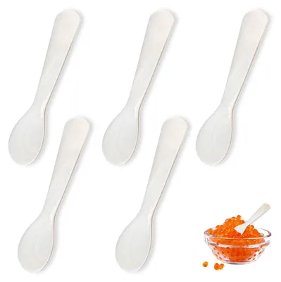 5 Kaviar-Löffel aus Muschel, Perlmutt, modern, cremefarben