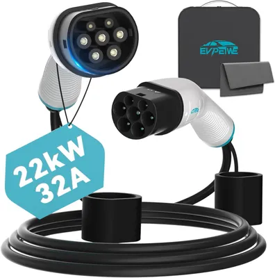 Obrázek produktu pro Nabíjecí kabel pro elektromobil, 22 kW, 32 A, třífázový, 5 metrů, konektor EV typu 2 na typ 2