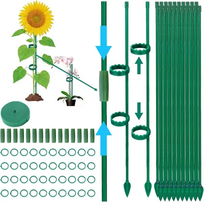 Produktbild von Pflanzenstütze Set, 20 Pflanzstäbe 30 cm, 40 Clips, 1 m Pflanzenband, 15 Verbinder, für Tomaten