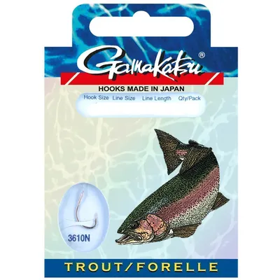 Produktbild von Gamakatsu Trout LS-3610 - 10 gebundene Forellenhaken, Länge:100cm, Hakengröße/Schnurdurchmesser:Gr. 8 / 0.18mm