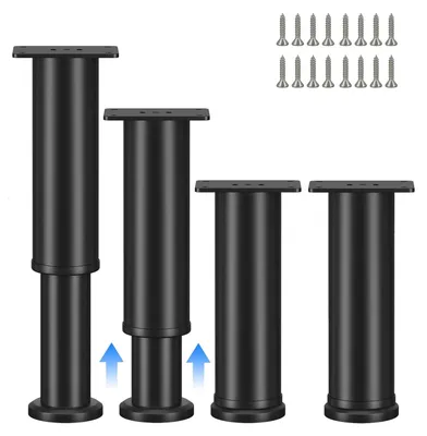 Produktbild von Verstellbare Möbelbeine, 12-18 cm - Set mit 4 Möbelbeinen - Möbelfüße für Schränke - Schwarze Möbelfüße - Inklusive 16 Schrauben - Geeignet für Sofa/Bett/Tisch - Möbelbeine