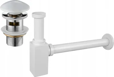 Produktbild von Mexen quadratischer Waschbecken-Halbsiphon mit Keramik-Klick-Klack, mit Überlauf, Weiß - 7992060-25