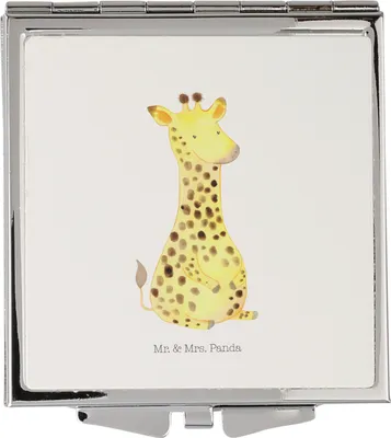 Produktbild von Mr. & Mrs. Panda Schminkspiegel Giraffe Zufrieden - Weiß - Geschenk, Klappbarer Taschenspiegel, Kleiner Spiegel, Afrika, Glück, Mini, Kosmetikspiegel, Abenteuer, Frauen