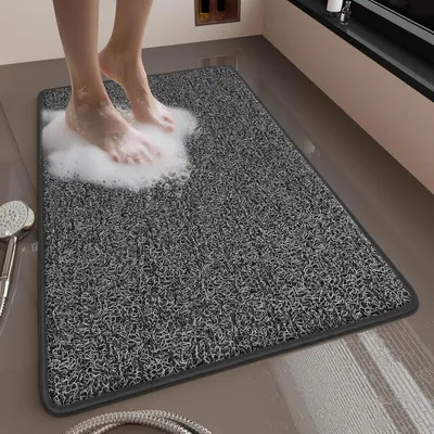 Productafbeelding van Antislip douchemat van PVC, donkerzwart, rechthoekig, 80 x 50 cm, met ophangstroken
