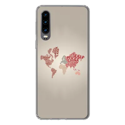 Produktbild von MuchoWow® Handyhülle Schutzhülle Hülle für Huawei P30 Weltkarte - Karte - Briefe Silikon Softcase Handy Hülle - Kartenbesitzer