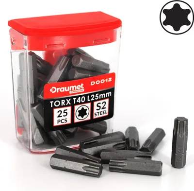Produktbild von 25 TORX T40 Bits aus S2 Stahl Schraubendreher TX40 Bit inkl. Aufbewahrungsbox