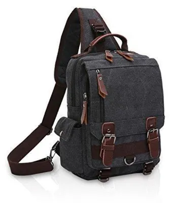 Produktbild von Brusttasche Sling Bag Herren Damen Leinwand Schultertasche Umhängetasche Schwarz 29x11x33cm
