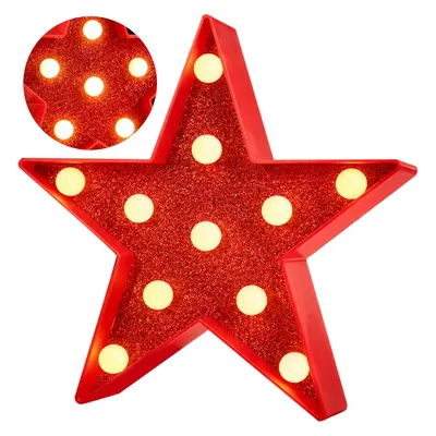 Produktbild von LED-Sternschild, leuchtender Stern mit 11 LEDs, rot, batteriebetriebenes Nachtlicht, für Geburtstagspartys, Hochzeiten und Weihnachtsdekoration