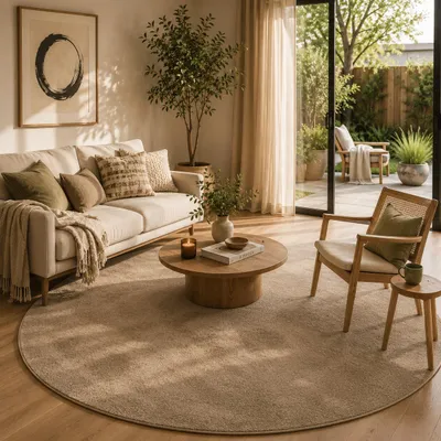 Produktbild von Luxus Super Soft Hochflor Teppich Melia Taupe Rund, Größe:120 cm Rund