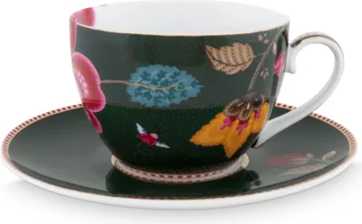 Produktbild von PIP STUDIO Fantasy Green Cappuccino Tasse mit Untertasse 0,28l
