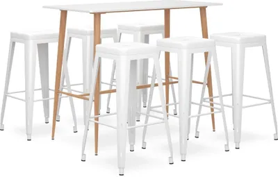 Produktbild von dkd-home-decor Bar-Set 7-tlg. Weiß Metall 120 x 60 x 105 cm (Bartisch), 43 x 43 x 77 cm (Barhocker)