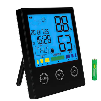 Produktbild von Digitale schwarze Weckeruhr, 3,82" LCD-Anzeige, Wandhalterung, Doppelalarm, Temperatur- und Luftfeuchtigkeitsmessung, Nachtlicht für Schlafzimmer.