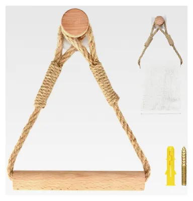 Produktbild von Toilettenpapierhalter ohne Bohren, Vintage Seil Toilettenpapierhalter aus Seil und Holz, Multifunktionshalter für Handtücher, Rustikale Badezimmerdekoration im Industrie-Stil