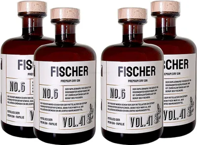 Produktbild von Fischer s Premium Dry Gin No6 - 4er Set Der Fischer Gin 0,5L (41% Vol)- [Enthält Sulfite]