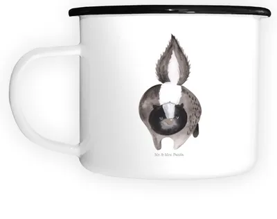 Produktbild von Mr. & Mrs. Panda Teetasse Stinktier Angriff - Weiß - Geschenk, Raubtier, Drohung, Emaille Tasse, Camping, wütend, Skunk, Große, Stinker, großer becher, Pott