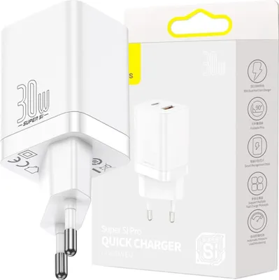 Produktbild von Baseus Super Si Pro Schnelles Ladegerät Usb / Usb Typ C 30W Stromversorgung Schnellladung Weiss (Ccsupp-E02)