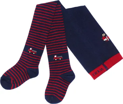 Produktbild von Kinderstrumpfhosen für Jungen aus Baumwolle Lastwagen Marine Größe 86-92