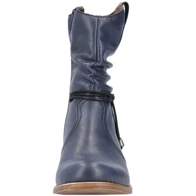 Produktbild von Rieker Damen Stiefelette Reißverschluss Raffung Blockabsatz Kordel 76584, Größe:40 EU, Farbe:Blau