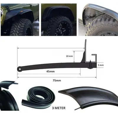 Obrázek produktu pro Gumové lišty pro rozšíření blatníků pro terénní džípy, SUV, minibusy a osobní automobily, 4,5 cm x 3 m, černé