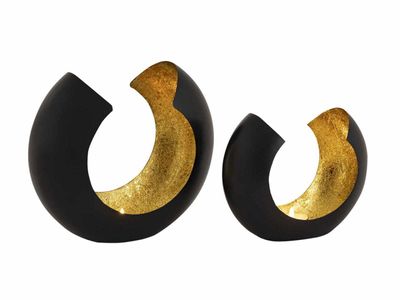 SVJ Home Decorations Teelichthalter Gould - 11x21x20 cm - Metall - Schwarz/Gold  - 2er Set